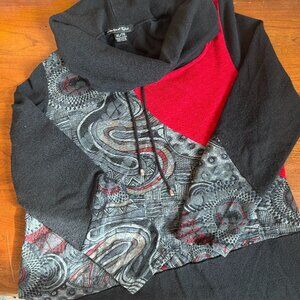 Fun Artsy Black & Red XL Cowl Neck Hoodie Tunic